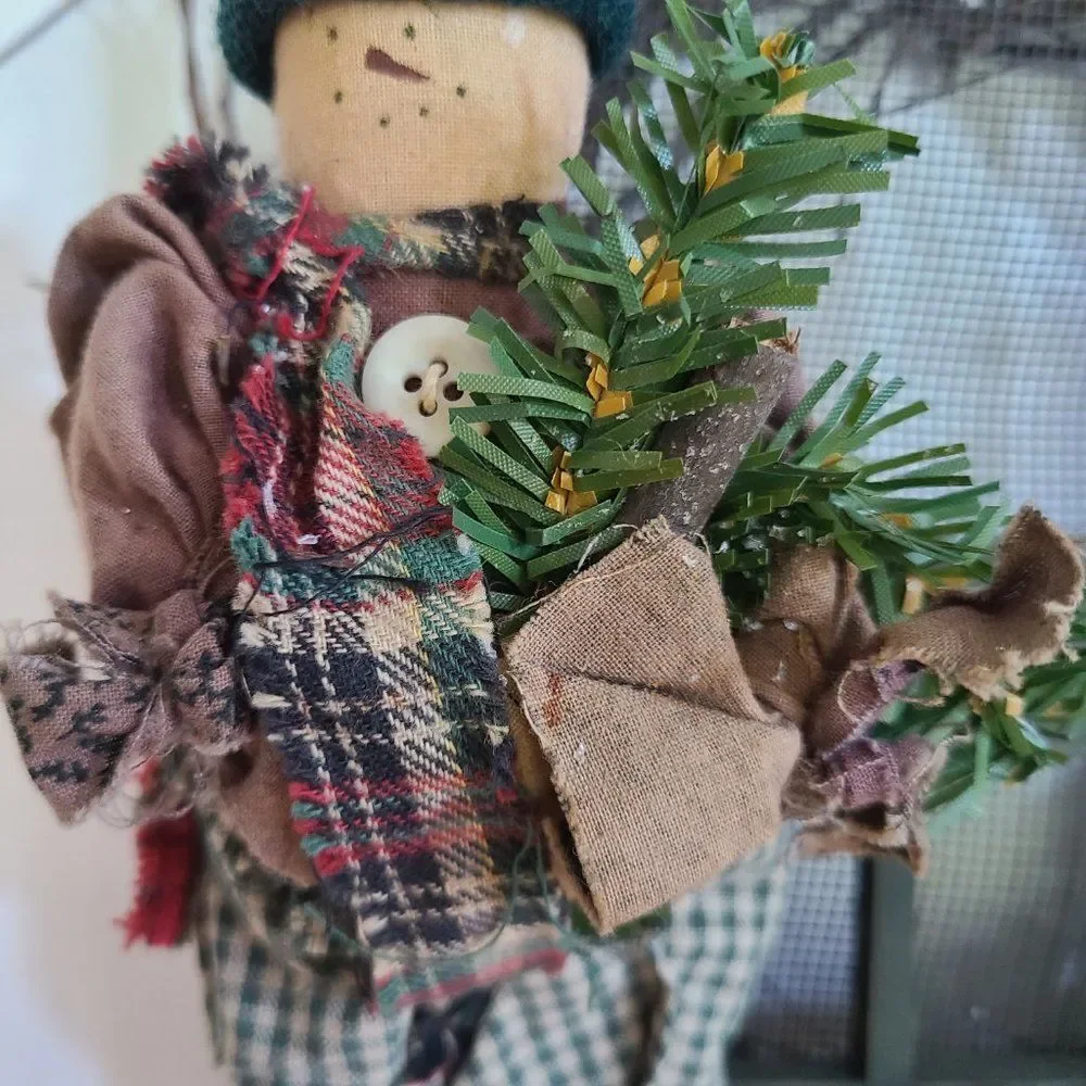 Vintage Primitive Folk Art Handcrafted Wood and Fabric 